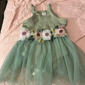 SHEIN Mint Green Floral Tulle Dress for Girls